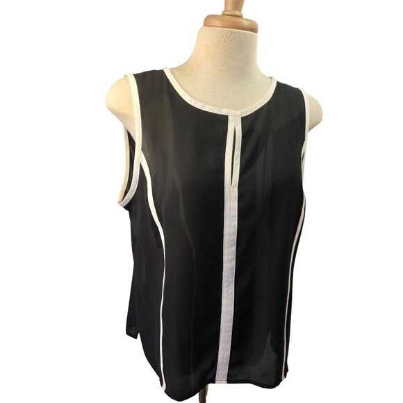 Halogen Tipped Slvless Top Keyhole Round Neckline Sz M/L White Trim on Black NWT - Picture 10 of 11